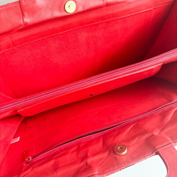 Vintage Amiet Patchwork Snakeskin Bright Red Briefcase Office Document Case - Picture 5 of 8